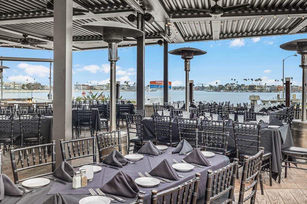 Cocktail-style event on the waterfront patio