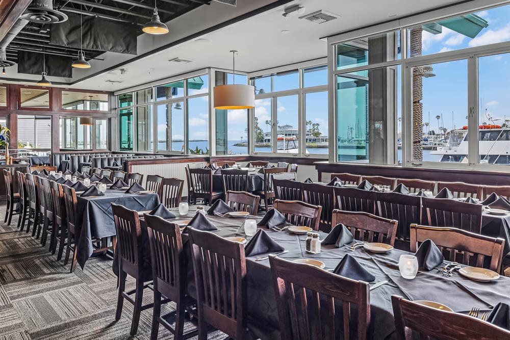 Boathouse private events layout with bay views