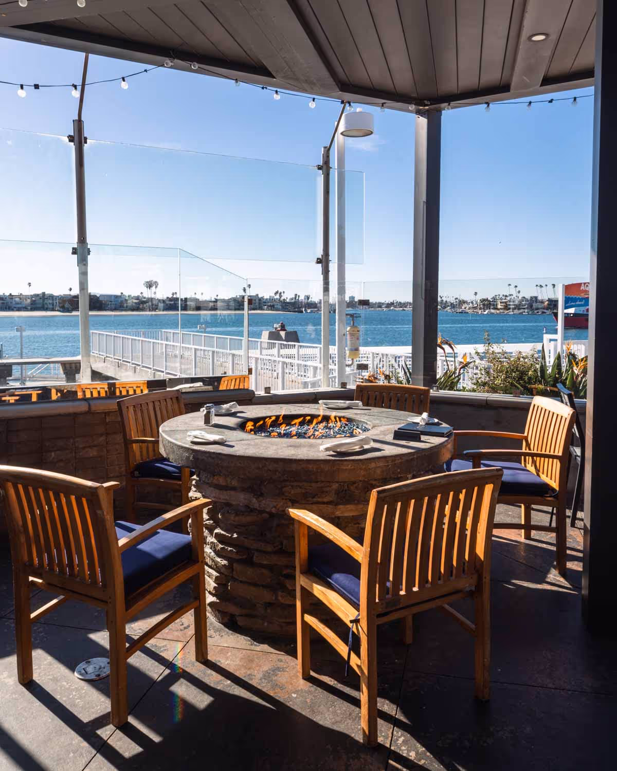 Firepit lounge at Boathouse on the Bay