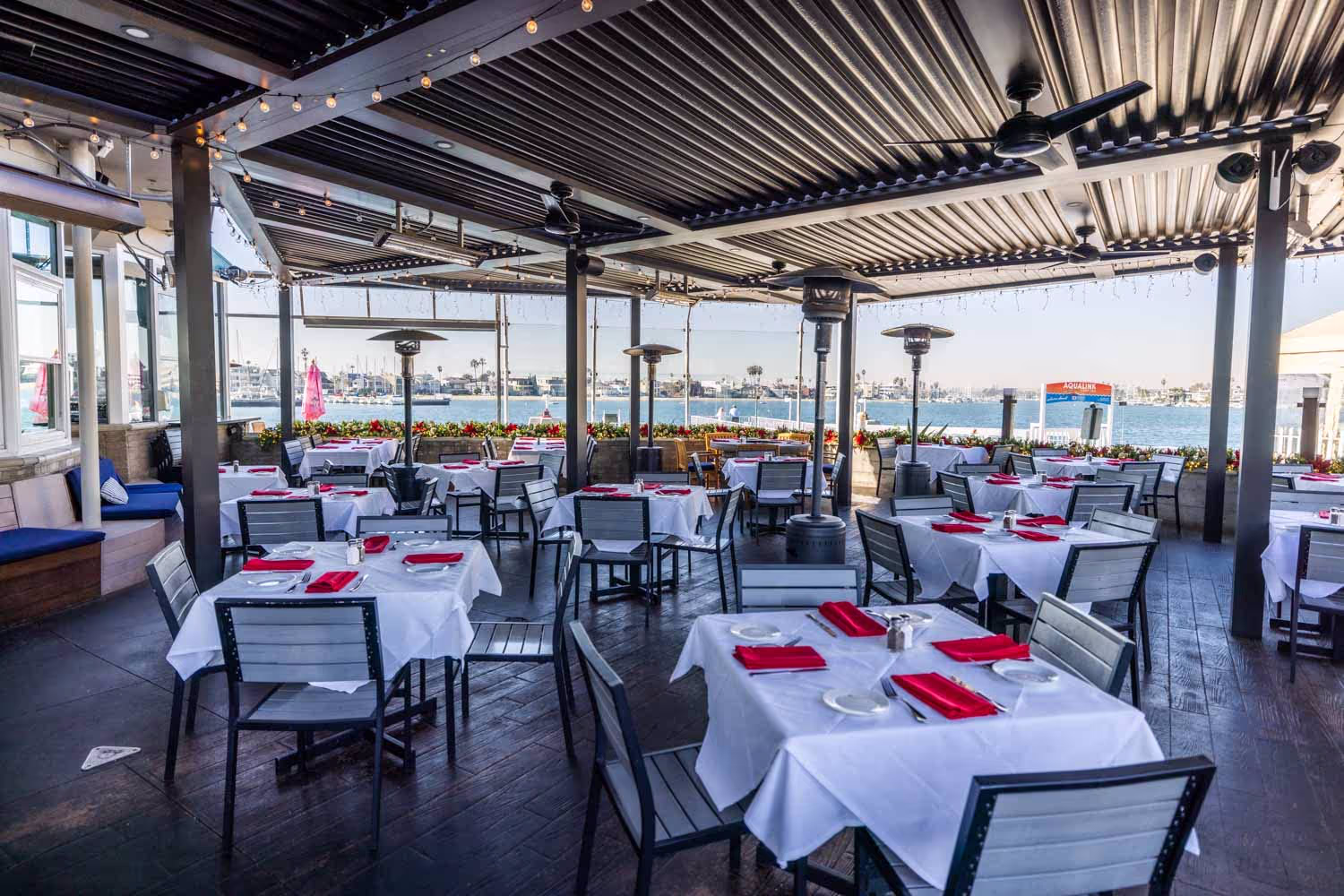 Outdoor patio arranged for a large event