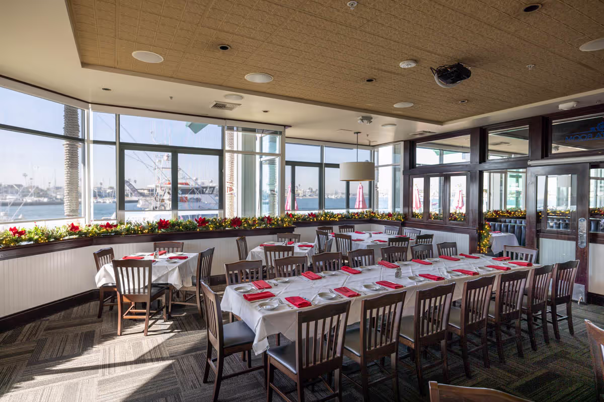 Private event setup in the Regatta Room at Boathouse on the Bay