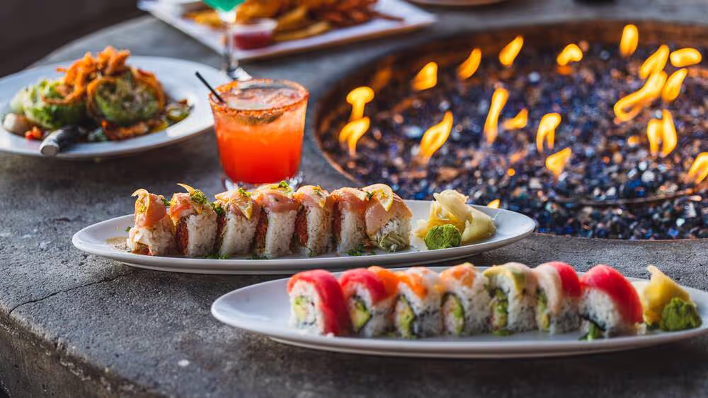 Sushi and margaritas near the firepit